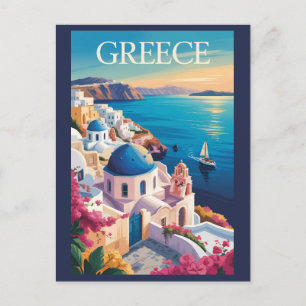 Griechenland Santorini Illustration Travel Art Vin Postkarte