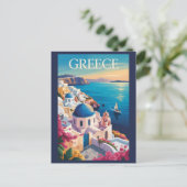 Griechenland Santorini Illustration Travel Art Vin Postkarte (Stehend Vorderseite)