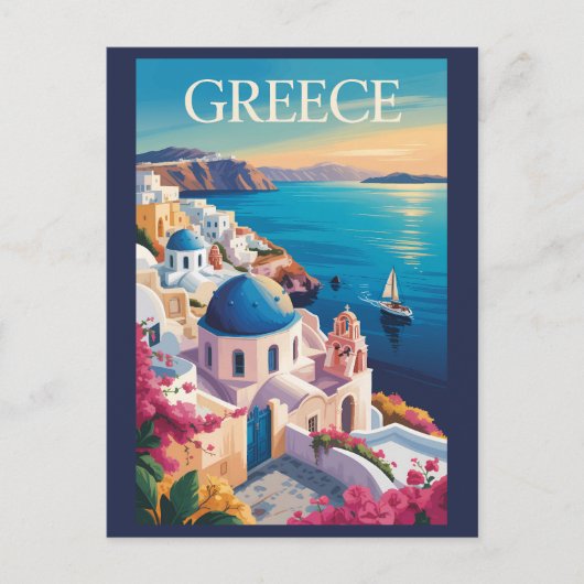 Griechenland Santorini Illustration Travel Art Vin Postkarte (Vorderseite)