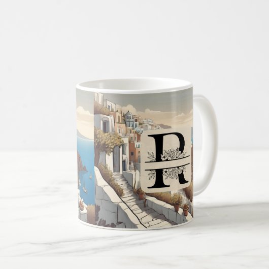 Griechenland Santorini Insel monogramm Reise blau Kaffeetasse (VorderseiteRechts)