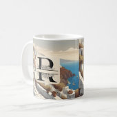 Griechenland Santorini Insel monogramm Reise blau Kaffeetasse (Vorderseite Links)