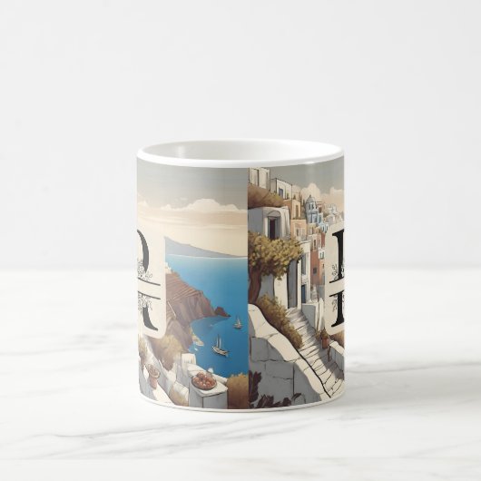 Griechenland Santorini Insel monogramm Reise blau Kaffeetasse (Mittel)