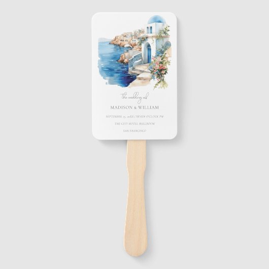 Griechenland Santorini Wassercolor Wedding Custom Fächer (Vorderseite)