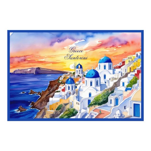 Griechenland Santorini Wasserfarbe Ägäisches Meer Fotodruck (Vorne)