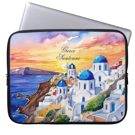 Griechenland Santorini Wasserfarbe Ägäisches Meer Laptopschutzhülle (Vorderseite)