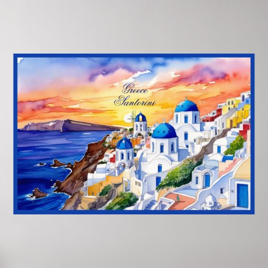 Griechenland Santorini Wasserfarbe Ägäisches Meer  Poster (Vorne)