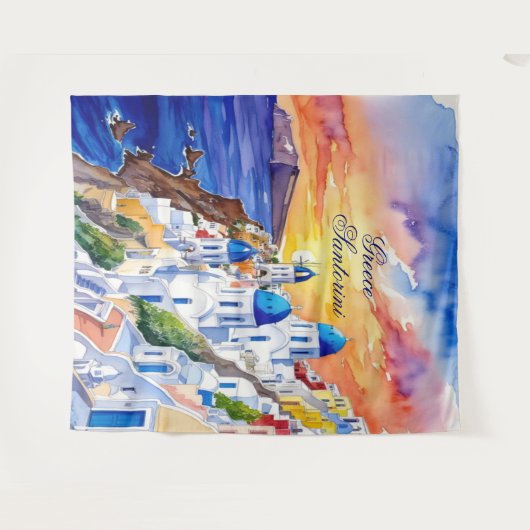 Griechenland Santorini Wasserfarbe Ägäisches Meer Wandteppich (Vorderseite (Horizontal))