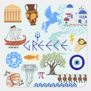 Griechenland Symbole Reise Liebhaber Quadratischer Aufkleber