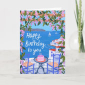 Griechenland Terrasse Aussicht Kunstmalerei glückl Karte (Vorderseite)