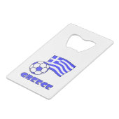 Griechenland und der griechische Flaggen-Fußballba Kreditkartenflaschenöffner (Vorderseite Schrägansicht)