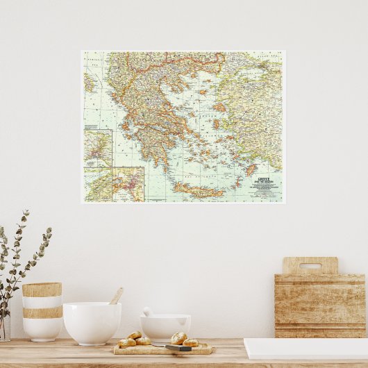 "Griechenland und die Ägäis: 1958 detaillierte Kar Poster (Küche)