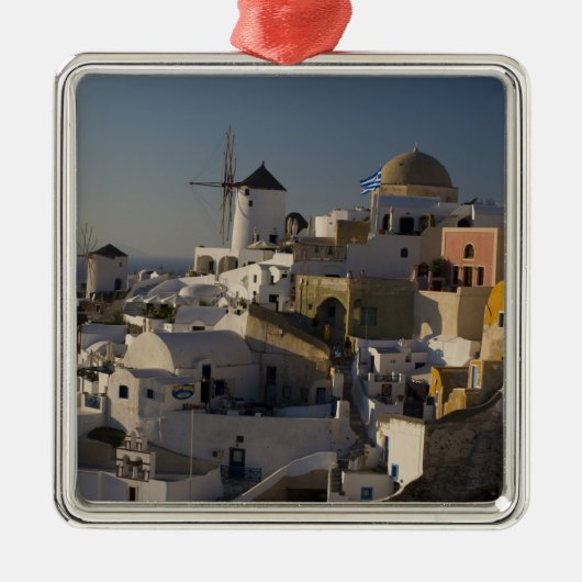 Griechenland und die griechische Insel Santorini S Silbernes Ornament (Vorne)