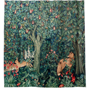 GRIECHENLAND, WALDBREITTIERE Hares, Fox, grüne Blü Duschvorhang