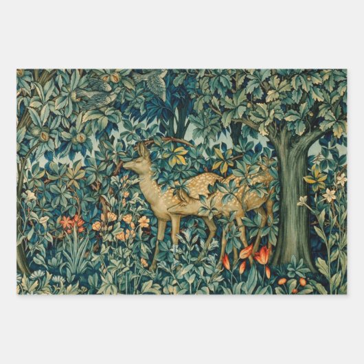 GRIECHENLAND, WALDTIERE, Fuchs und Hares Grüne Blü Geschenkpapier Set (Vorderseite 3)