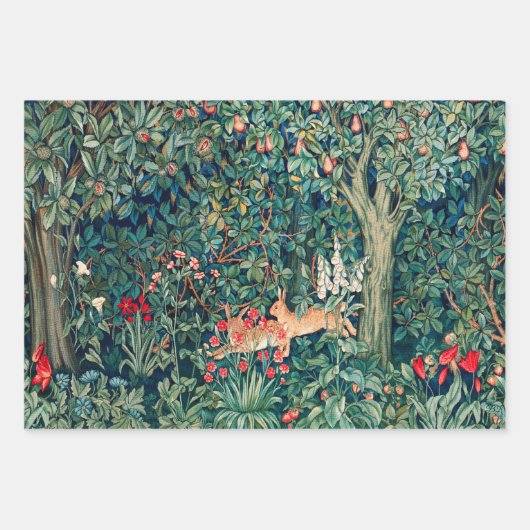 GRIECHENLAND, WALDTIERE, Fuchs und Hares Grüne Blü Geschenkpapier Set (Vorderseite 2)