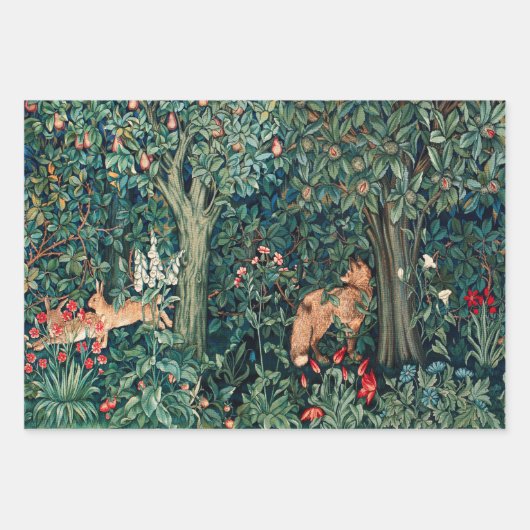 GRIECHENLAND, WALDTIERE, Fuchs und Hares Grüne Blü Geschenkpapier Set (Vorderseite)