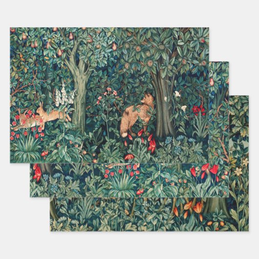 GRIECHENLAND, WALDTIERE, Fuchs und Hares Grüne Blü Geschenkpapier Set (Set)
