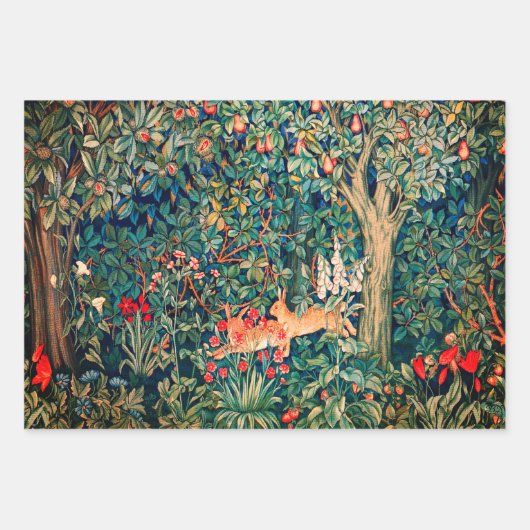 GRIECHENLAND, WALDTIERE, Hares Grüne Blüte Geschenkpapier Set (Vorderseite 3)