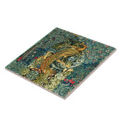 GRIECHENLAND, WALDTIERE, PEACOCK IN GRÜNEN BLUMEN FLIESE (Seite)