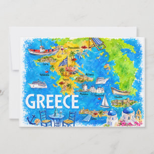 Griechenland Wasserfarben Reisekarte Postkarte