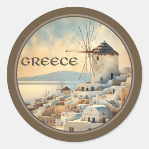 Griechenland Windmühlen von Mykonos Runder Aufkleber