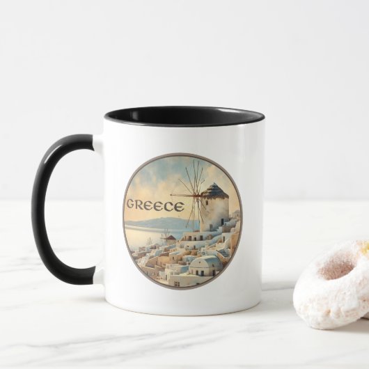 Griechenland Windmühlen von Mykonos Tasse (Mit Donut)