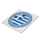 Griechenlandflagge mit griechischem Schlüsselmuste Fliese (Seite)