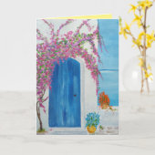 Griechisch-blaue Tür Karte (Gelbe Blume)