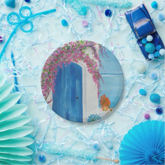 Griechisch-blaue Tür Pappteller (Party)