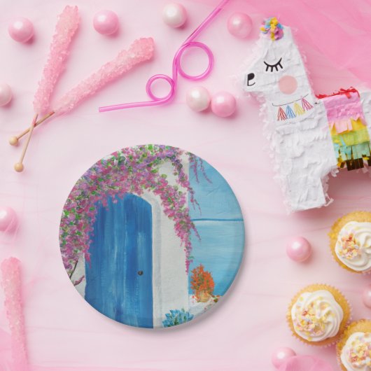 Griechisch-blaue Tür Pappteller (Party)