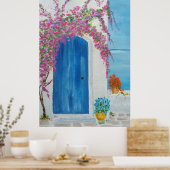 Griechisch-blaue Tür Poster (Küche)