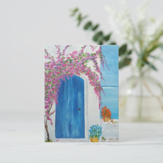 Griechisch-blaue Tür Postkarte (Stehend Vorderseite)