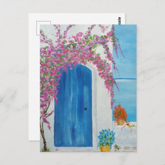 Griechisch-blaue Tür Postkarte