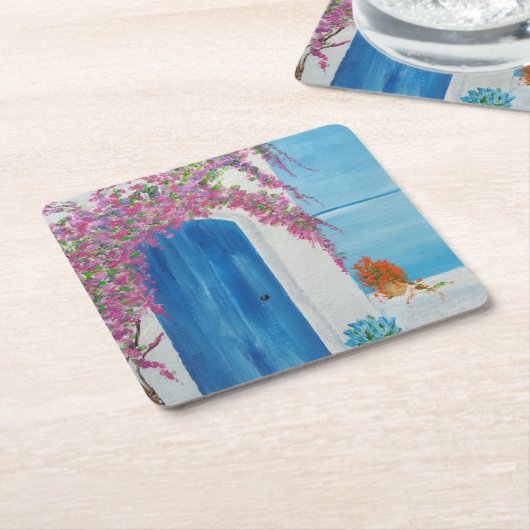 Griechisch-blaue Tür Rechteckiger Pappuntersetzer (angewinkelt)