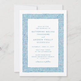 Griechisch-blaues Fliesenrahmen, einfache Hochzeit Einladung