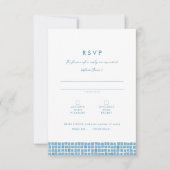 Griechisch-blaues Fliesenrahmen, einfache Hochzeit RSVP Karte (Vorderseite)