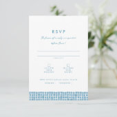 Griechisch-blaues Fliesenrahmen, einfache Hochzeit RSVP Karte (Stehend Vorderseite)