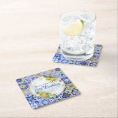 Griechisch Blue Tiles Lemons Gold Glitzer Frame Rechteckiger Pappuntersetzer (Vor Ort)