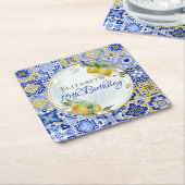 Griechisch Blue Tiles Lemons Gold Glitzer Frame Rechteckiger Pappuntersetzer (angewinkelt)