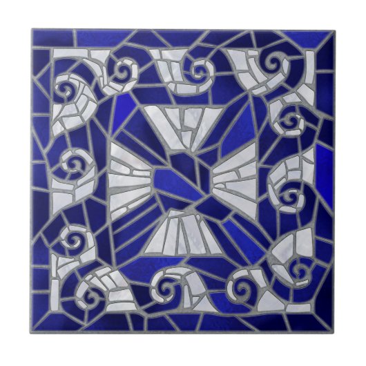 Griechisch Broken Tile Mosaik Art Blue Glass and P Fliese (Vorderseite)
