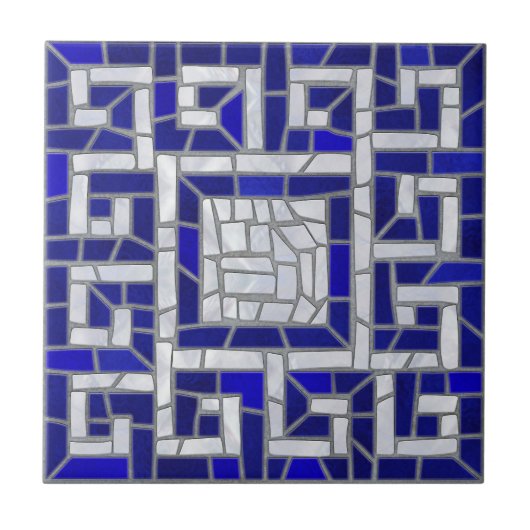 Griechisch Broken Tile Mosaik Art Blue Glass and P Fliese (Vorderseite)