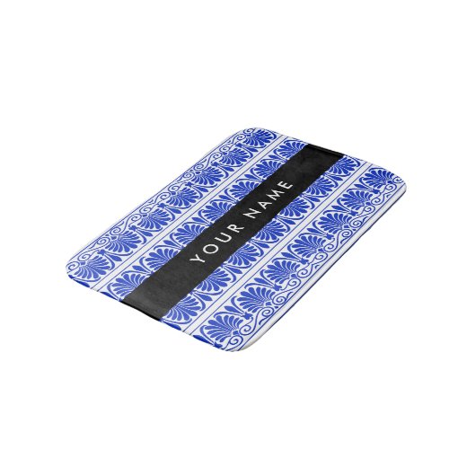 Griechisch Fret Arabesque Blue, Ihr Name, personal Badematte (Schrägansicht)