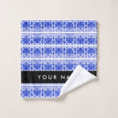 Griechisch Fret Arabesque Blue, Ihr Name, personal Badhandtuch Set (Waschlappen)