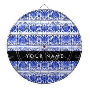 Griechisch Fret Arabesque Blue, Ihr Name, personal Dartscheibe