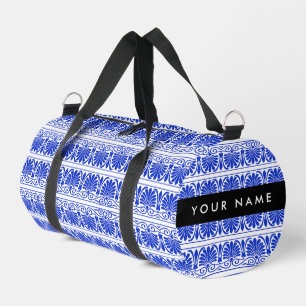 Griechisch Fret Arabesque Blue, Ihr Name, personal Duffle Bag