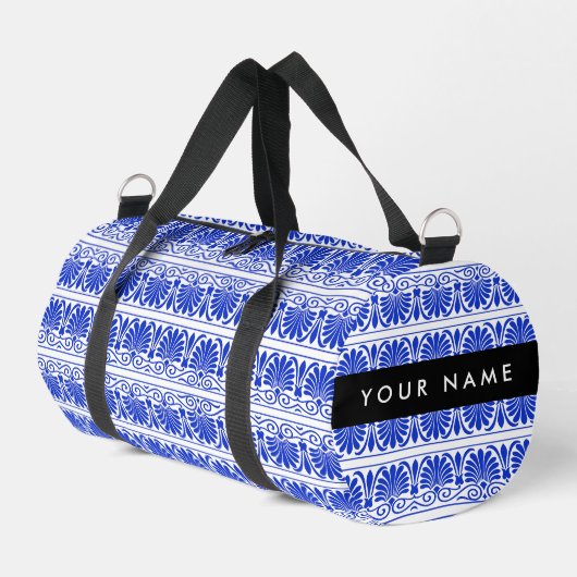 Griechisch Fret Arabesque Blue, Ihr Name, personal Duffle Bag (Linke Seite)