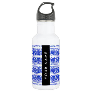 Griechisch Fret Arabesque Blue, Ihr Name, personal Edelstahlflasche
