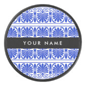 Griechisch Fret Arabesque Blue, Ihr Name, personal Eishockey Puck (Vorderseite)
