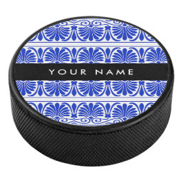 Griechisch Fret Arabesque Blue, Ihr Name, personal Eishockey Puck