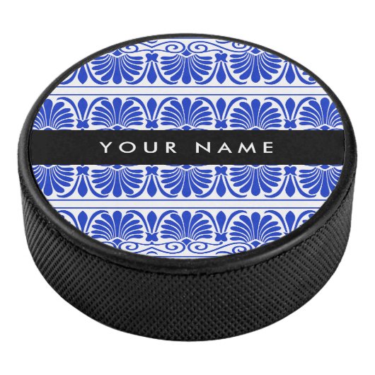 Griechisch Fret Arabesque Blue, Ihr Name, personal Eishockey Puck (3/4)